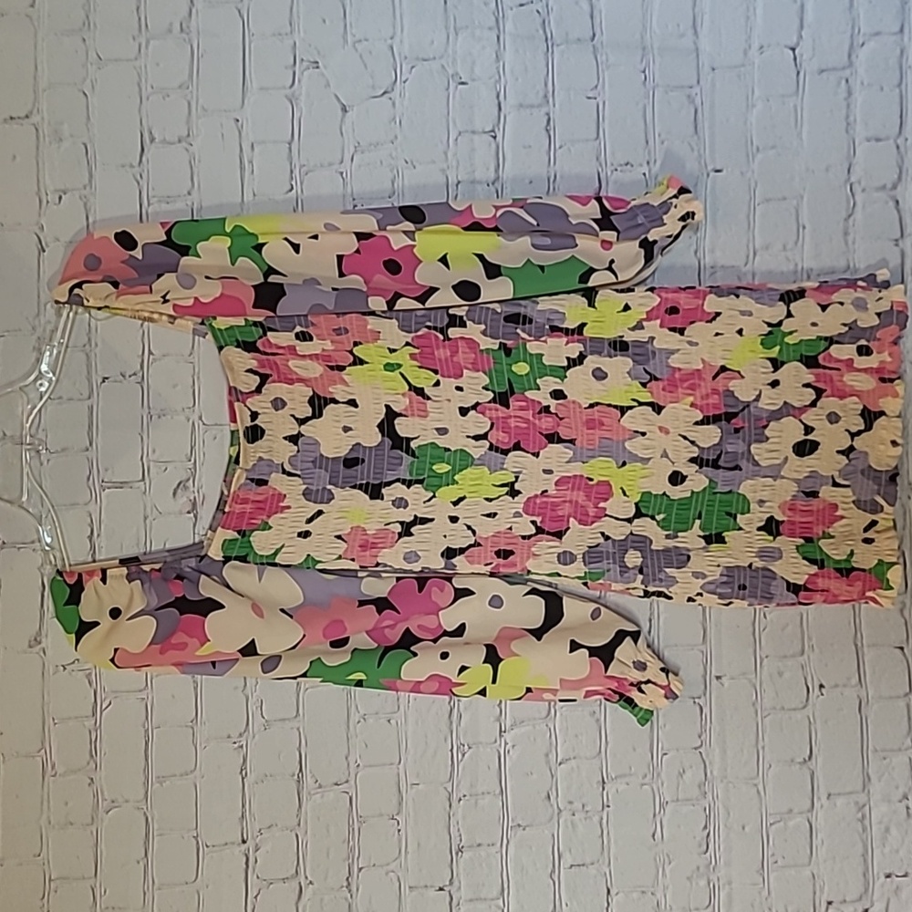 Retro size Medium Long Sleeve Smocked Bodycon Floral Party Fun Dress